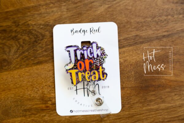 Trick or Treat Badge Reel, Halloween Badge Reel,  Halloween ID Holder, Interchangeable badge reel, trick or treat badge