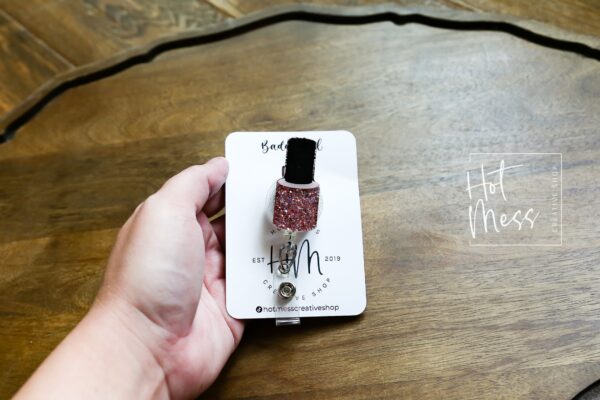 Nail Tech Glitter Badge Reel, Nail Tech ID Holder, Nail Badge Reel, Interchangeable Badge Reel, Nail Tech Badge Reel