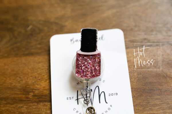 Nail Tech Glitter Badge Reel, Nail Tech ID Holder, Nail Badge Reel, Interchangeable Badge Reel, Nail Tech Badge Reel