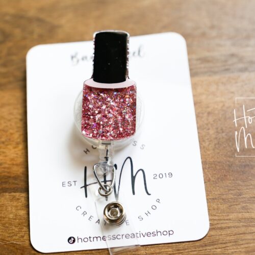 Nail Tech Glitter Badge Reel, Nail Tech ID Holder, Nail Badge Reel, Interchangeable Badge Reel, Nail Tech Badge Reel