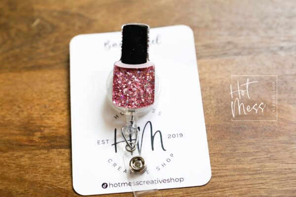 Nail Tech Glitter Badge Reel, Nail Tech ID Holder, Nail Badge Reel, Interchangeable Badge Reel, Nail Tech Badge Reel