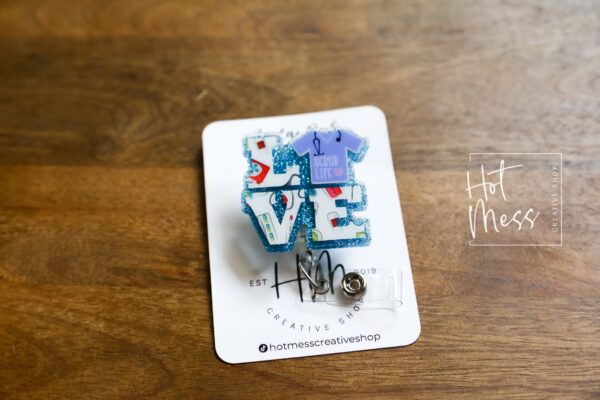 Love Scrub Top Glitter Badge Reel, badge ID, Retractable ID, Lanyard Badge Holder, Nurse Gift, MD1, PER