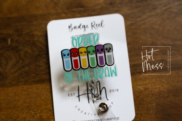 Order of the Draw Badge Reel, phlebotomy ID Holder, Retractable Badge Reel, Interchangeable Badge Reel, Nurse Accessories