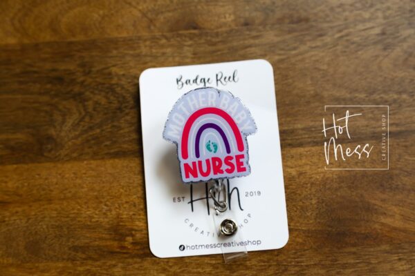Mother Baby Nurse Badge Reel, Post Partum ID Holder, Labor and Delivery ID Holder, OB Badge Reel, Retractable Badge, baby badge reel