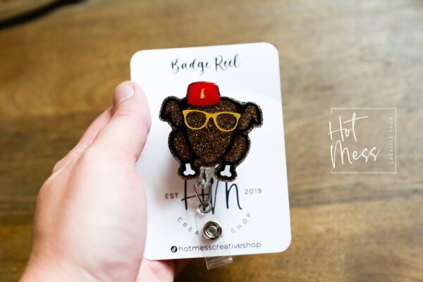 Friendsgiving Badge Reel, Thanksgiving Badge Reel, Turkey ID Holder, Interchangeable badge reel