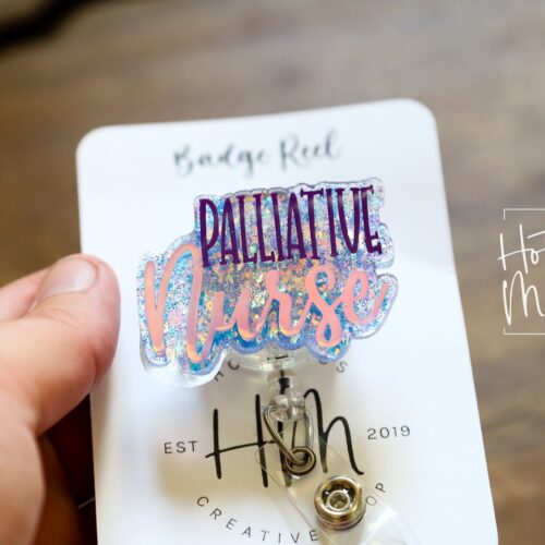 Palliative Nurse Funny Glitter Pink/Purple Badge Reel, Retractable Badge Reel, Interchangeable Badge Reel