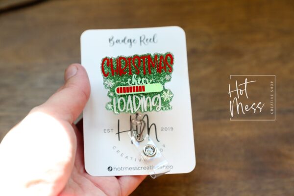 Christmas Cheer Loading Badge Reel, Christmas Badge Reel, Nurse Badge Reel, Retractable ID Holder, Interchangeable, Glitter Badge Reel