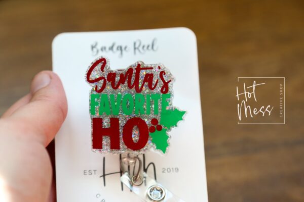Santa's Favorite Ho Badge Reel, Christmas Badge Reel, Nurse Badge Reel, Retractable ID Holder, Interchangeable, Glitter Badge Reel