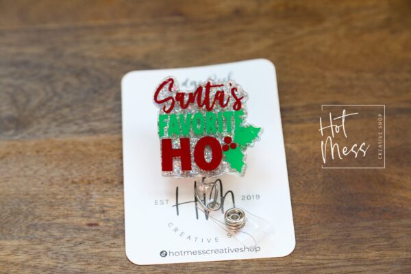 Santa's Favorite Ho Badge Reel, Christmas Badge Reel, Nurse Badge Reel, Retractable ID Holder, Interchangeable, Glitter Badge Reel