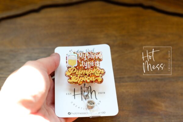 il_fullxfull.4212084325_1xzq My Blood Type is Pumpkin Spice Badge Reel, Fall Badge Reel, Thanksgiving Badge Reel, Halloween Badge Reel, Autumn Badge Reel