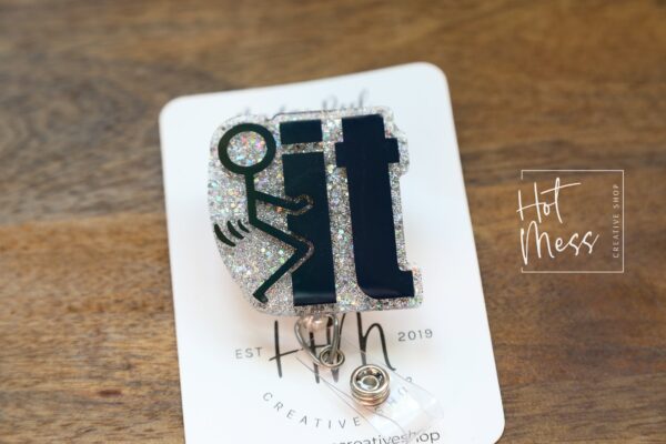 F-It Stick Figure Funny Badge Reel, Night Shift badge reel, Sarcasm badge reel