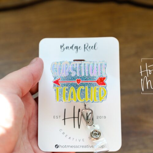 il_fullxfull.4212178995_b5n9 Substitute Teacher Badge Reel, Interchangeable Badge Reel, Teacher Gift, Teacher ID Holder, Back to School
