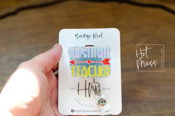 Substitute Teacher Badge Reel, Interchangeable Badge Reel, Teacher Gift, Teacher ID Holder, Back to School