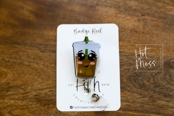 il_fullxfull.4229688876_glqm Iced Coffee Badge Reel, Interchangeable ID Holder, Stocking Stuffer, Gift for Teacher