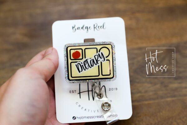Dietary Badge Reel, dietary manager Glitter Badge Reel, Dietary Worker ID Holder, dietitian badge reel