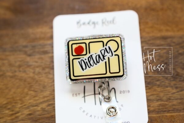 Dietary Badge Reel, dietary manager Glitter Badge Reel, Dietary Worker ID Holder, dietitian badge reel