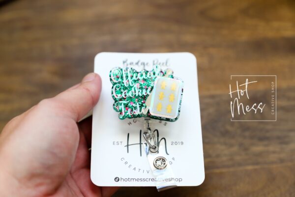 Official Cookie Tester Badge Reel, Christmas Badge Reel, Nurse Badge Reel, Retractable ID Holder, Interchangeable, Glitter Badge Reel