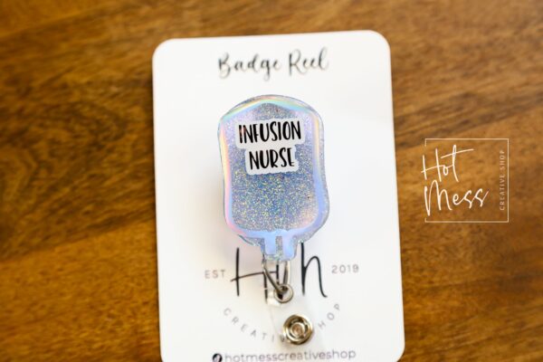 Infusion Nurse Badge Reel, Nurse Pin, RN ID Holder, Retractable Acrylic Badge Reel, Glitter Badge Reel, iv nurse