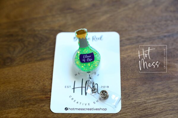 Elixir of life potion bottle Badge Reel, Halloween Badge Reel, funny Halloween badge reel, Halloween ID Holder, Interchangeable badge reel