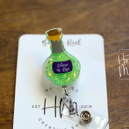 Elixir of life potion bottle Badge Reel, Halloween Badge Reel, funny Halloween badge reel, Halloween ID Holder, Interchangeable badge reel