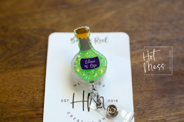 Elixir of life potion bottle Badge Reel, Halloween Badge Reel, funny Halloween badge reel, Halloween ID Holder, Interchangeable badge reel
