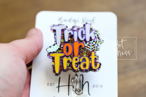 Trick or Treat Badge Reel, Halloween Badge Reel,  Halloween ID Holder, Interchangeable badge reel, trick or treat badge