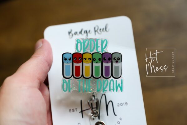 Order of the Draw Badge Reel, phlebotomy ID Holder, Retractable Badge Reel, Interchangeable Badge Reel, Nurse Accessories