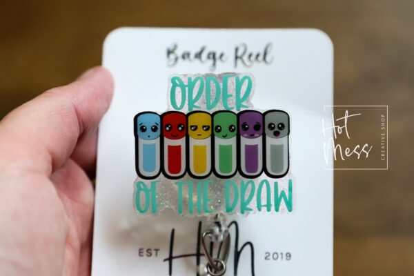 Order of the Draw Badge Reel, phlebotomy ID Holder, Retractable Badge Reel, Interchangeable Badge Reel, Nurse Accessories