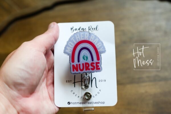 Mother Baby Nurse Badge Reel, Post Partum ID Holder, Labor and Delivery ID Holder, OB Badge Reel, Retractable Badge, baby badge reel