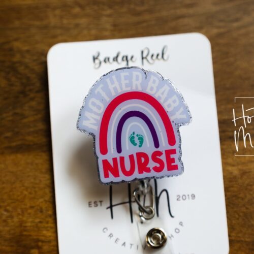 Mother Baby Nurse Badge Reel, Post Partum ID Holder, Labor and Delivery ID Holder, OB Badge Reel, Retractable Badge, baby badge reel