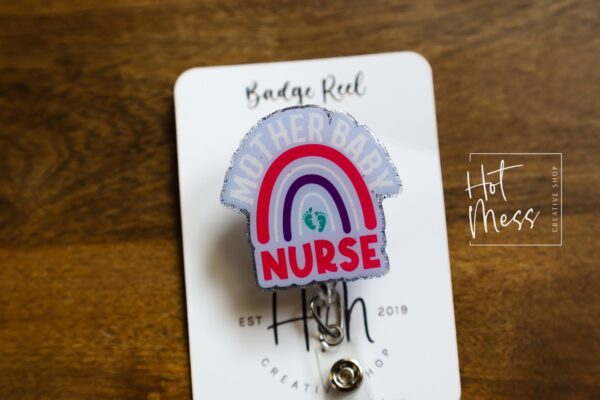 Mother Baby Nurse Badge Reel, Post Partum ID Holder, Labor and Delivery ID Holder, OB Badge Reel, Retractable Badge, baby badge reel