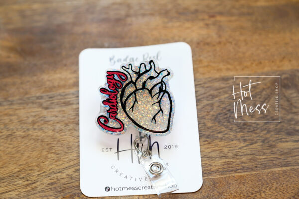 Cardiology Badge Reel, Heart badge reel, Nurse Badge Reel, Retractable ID Holder, Interchangeable, Glitter Badge Reel
