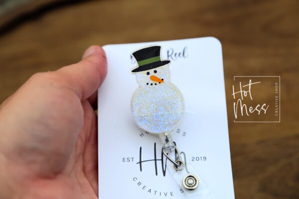 Snowman Badge Reel, Christmas Badge Reel, Nurse Badge Reel, Retractable ID Holder, Interchangeable, Glitter Badge Reel, Winter ID Holder