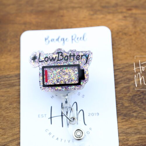 il_fullxfull.4261216290_rdn9 Low Battery Funny Badge Reel, RN ID Holder, Retractable Acrylic Badge Reel, Nurse Gift, Night Shift, Office Badge Reel