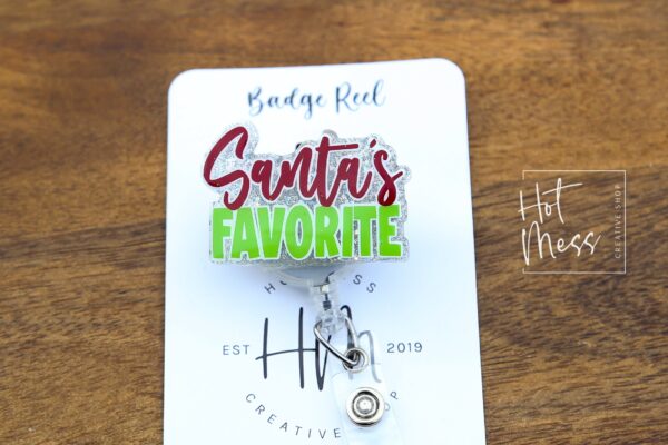 Santa's Favorite Badge Reel, Christmas Badge Reel, Teacher Badge Reel, Retractable ID Holder, Interchangeable, Glitter Badge Reel