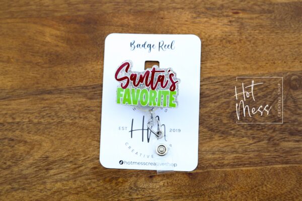 Santa's Favorite Badge Reel, Christmas Badge Reel, Teacher Badge Reel, Retractable ID Holder, Interchangeable, Glitter Badge Reel