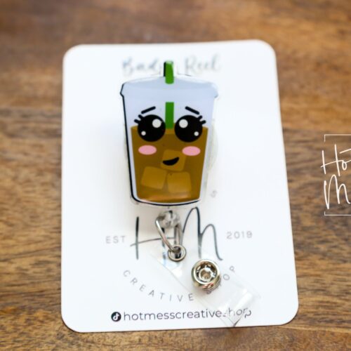 il_fullxfull.4277346377_hry0 Iced Coffee Badge Reel, Interchangeable ID Holder, Stocking Stuffer, Gift for Teacher