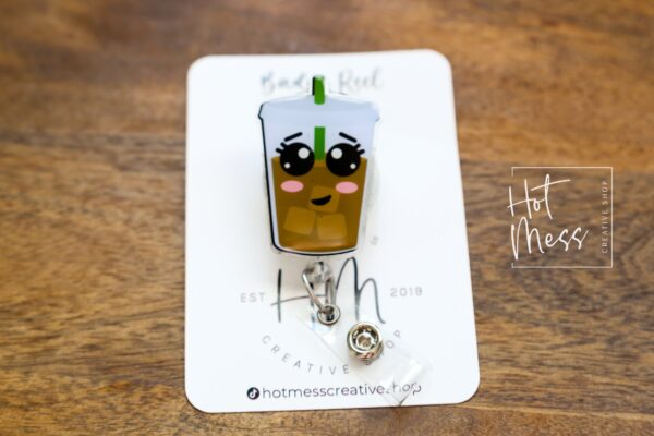 il_fullxfull.4277346377_hry0 Iced Coffee Badge Reel, Interchangeable ID Holder, Stocking Stuffer, Gift for Teacher