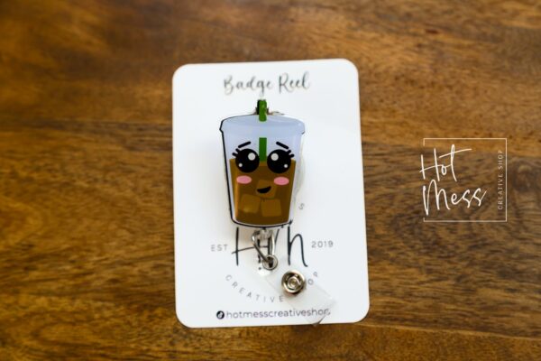 il_fullxfull.4277346381_ppa1 Iced Coffee Badge Reel, Interchangeable ID Holder, Stocking Stuffer, Gift for Teacher
