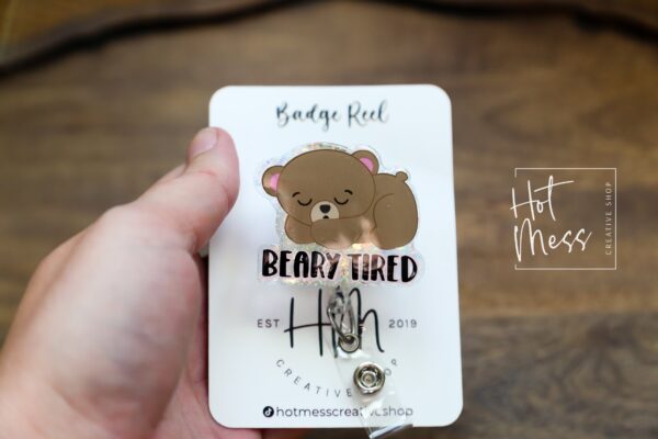 Beary Tired Badge Reel, Teacher Lanyard, Cute ID Holder, Sleep Study ID Holder, NICU Nurse, Preschool Teacher