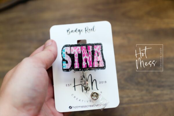 STNA Badge Reel, State Tested Nursing Assistant ID Holder, Retractable Acrylic Badge Reel, Nurse Gift, Night Shift