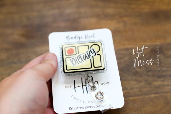 Dietary Badge Reel, dietary manager Glitter Badge Reel, Dietary Worker ID Holder, dietitian badge reel