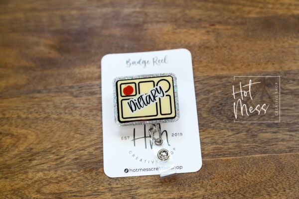 Dietary Badge Reel, dietary manager Glitter Badge Reel, Dietary Worker ID Holder, dietitian badge reel