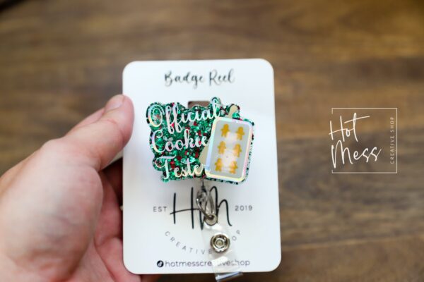 Official Cookie Tester Badge Reel, Christmas Badge Reel, Nurse Badge Reel, Retractable ID Holder, Interchangeable, Glitter Badge Reel