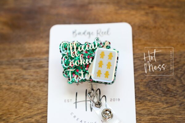 Official Cookie Tester Badge Reel, Christmas Badge Reel, Nurse Badge Reel, Retractable ID Holder, Interchangeable, Glitter Badge Reel