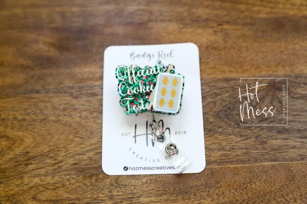 Official Cookie Tester Badge Reel, Christmas Badge Reel, Nurse Badge Reel, Retractable ID Holder, Interchangeable, Glitter Badge Reel