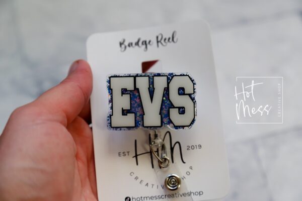 EVS Badge Reel, Environmental Services ID Holder, Custodian ID Holder, Retractable Acrylic Badge Reel