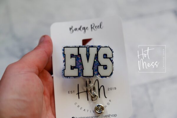 EVS Badge Reel, Environmental Services ID Holder, Custodian ID Holder, Retractable Acrylic Badge Reel
