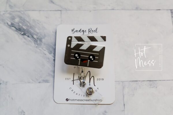 Movie Clapper Badge Reel, Clapper Board ID Holder, Retractable Acrylic Badge Reel, Drama Teacher, TV Producer Gift, Film Student Gift