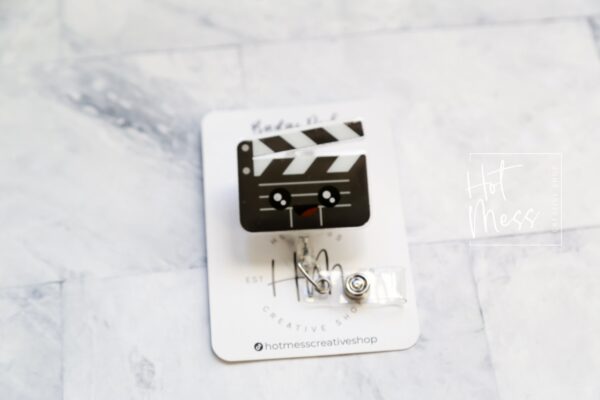Movie Clapper Badge Reel, Clapper Board ID Holder, Retractable Acrylic Badge Reel, Drama Teacher, TV Producer Gift, Film Student Gift